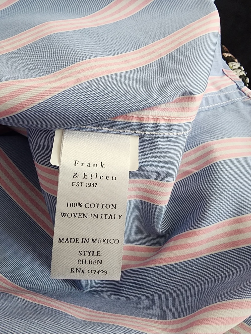 Frank & Eileen Eileen Blue Pink Stripe Italian Cotton Button Shirt Women's S - Picture 8 of 11